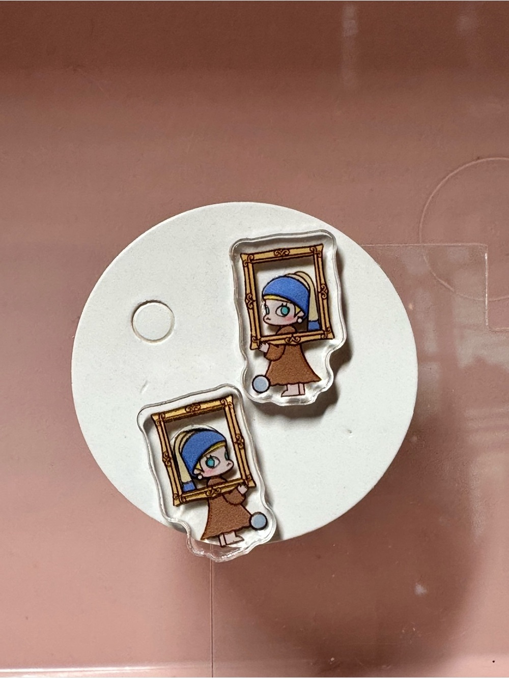 Cute Girl-in-Frame Blue and Brown Acrylic Earrings